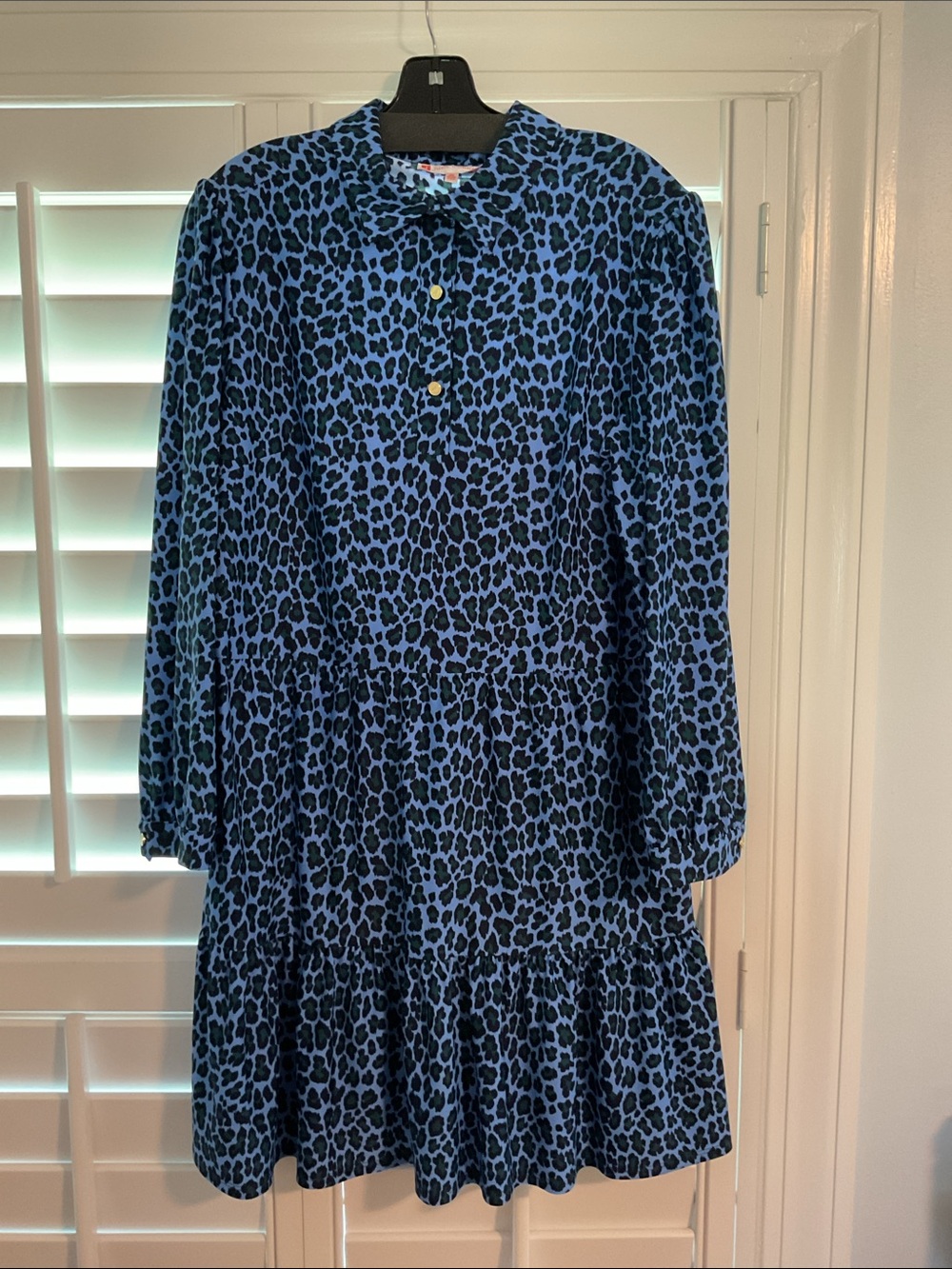 Jude Connally Blue Leopard Print Midi Dress